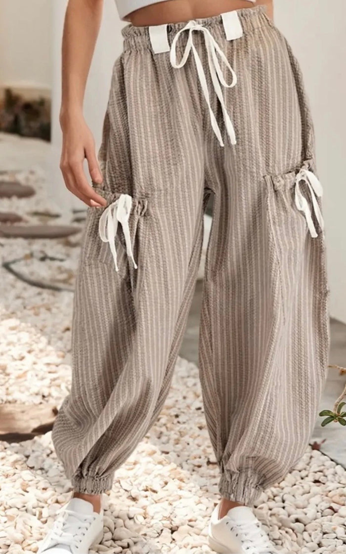 Striped Drawstring Side Pocket Jogger Pants