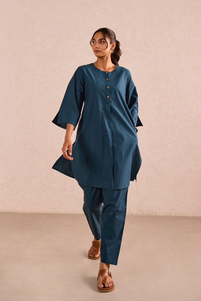 Teal Blue Cotton Co-ord Set - Tara-C-Tara
