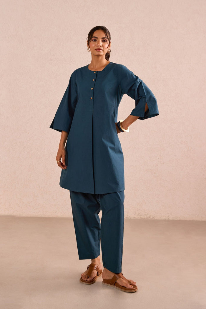 Teal Blue Cotton Co-ord Set - Tara-C-Tara