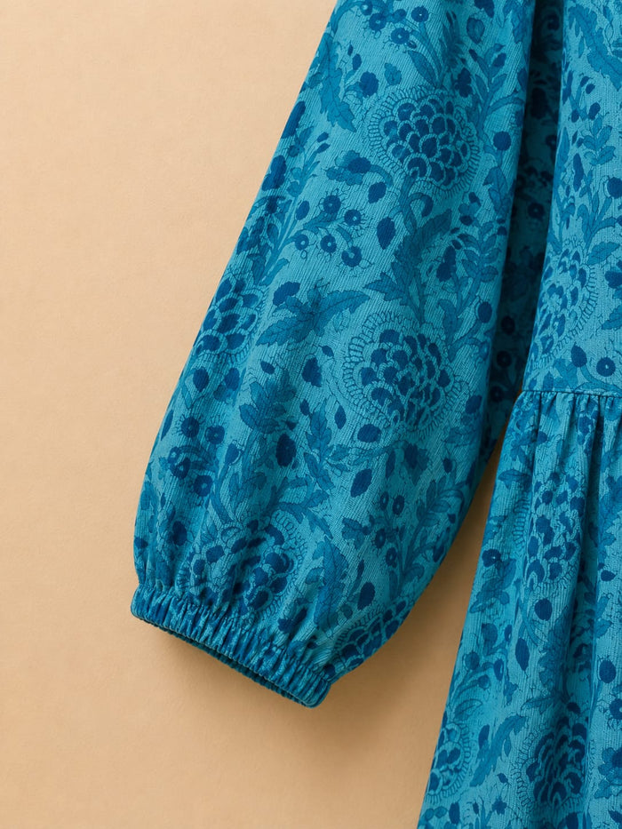 Teal Floral Hand Block Print Peplum Top - Tara-C-Tara