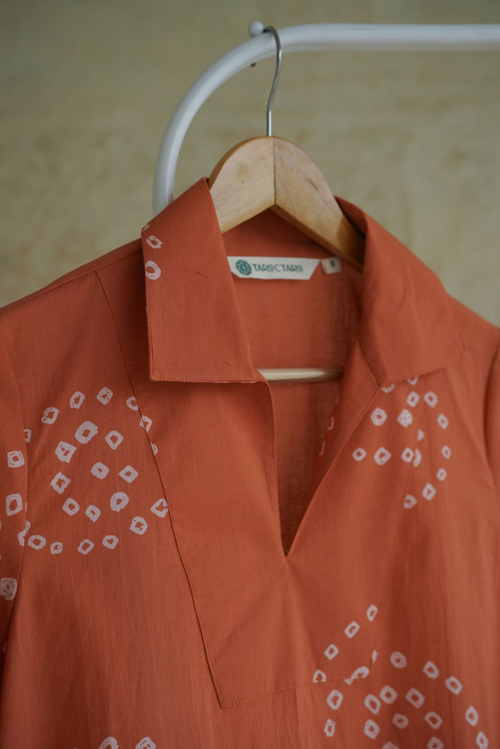Terracotta Bandhej Hand Block Printed Short Kurta - Tara-C-Tara