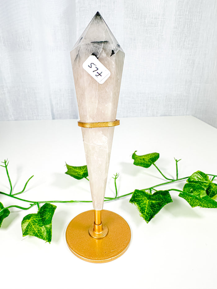 Tourmalinated Quartz Wand on Stand (57t)