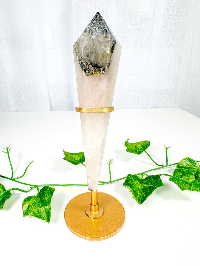 Tourmalinated Quartz Wand on Stand (57t)