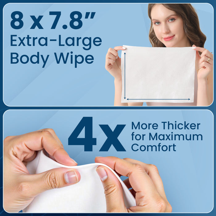 Ultra Thick Shower & Bath Wipes – 200 No Rinse Body Wipes (+ 12 Individual Wipes)