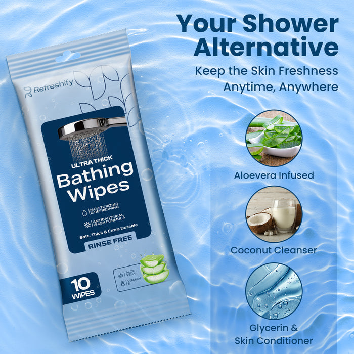 Ultra Thick Shower & Bath Wipes – 200 No Rinse Body Wipes (+ 12 Individual Wipes)