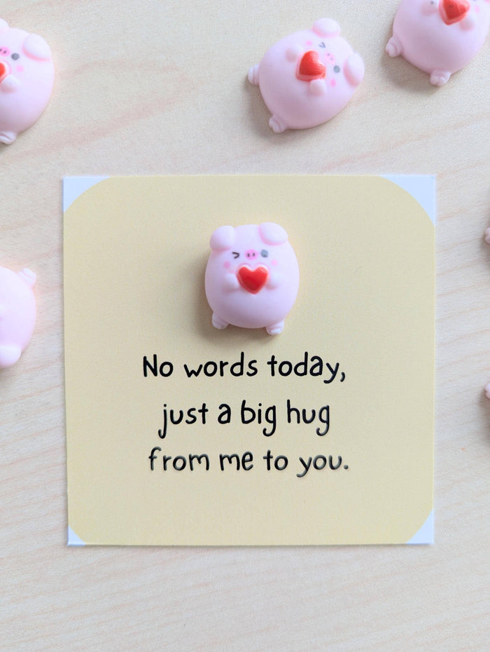 UPLIFTED INK Big Hug Tiny Card - Mini Pig Holding Heart Comfort Gift