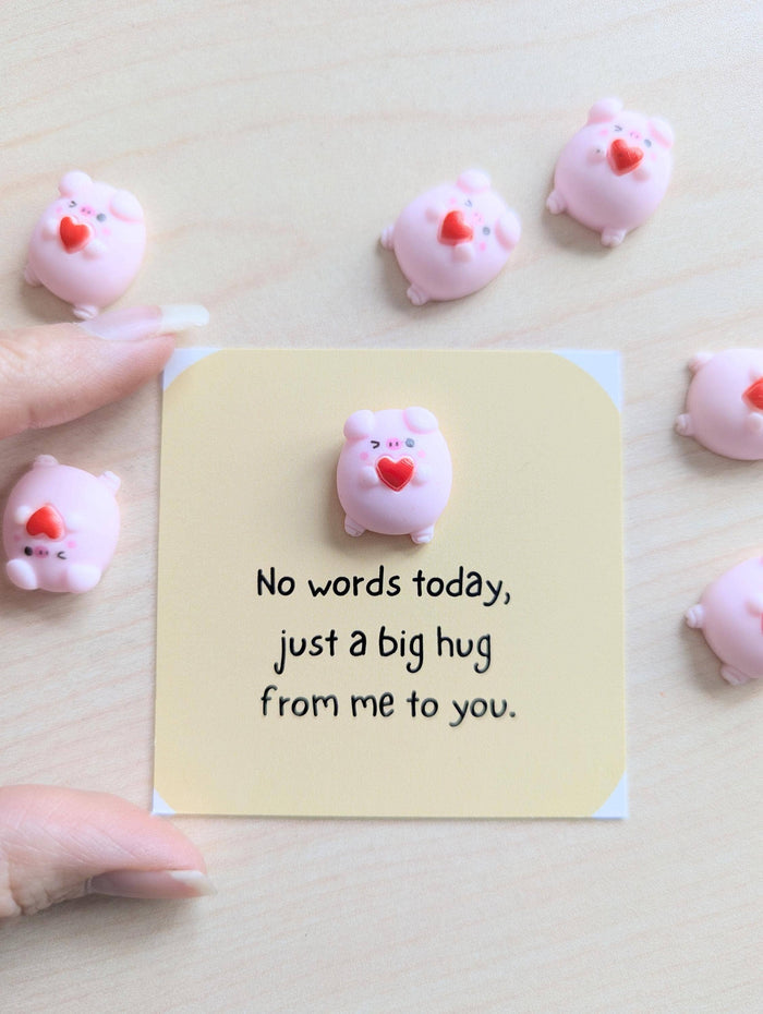 UPLIFTED INK Big Hug Tiny Card - Mini Pig Holding Heart Comfort Gift