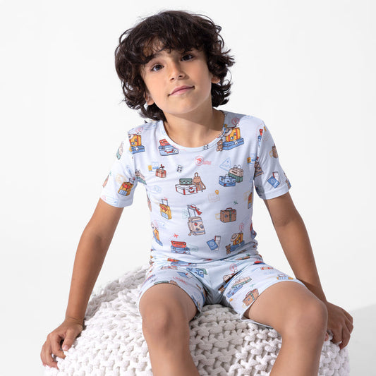Vintage Suitcases Bamboo Kids Pajama Short Set