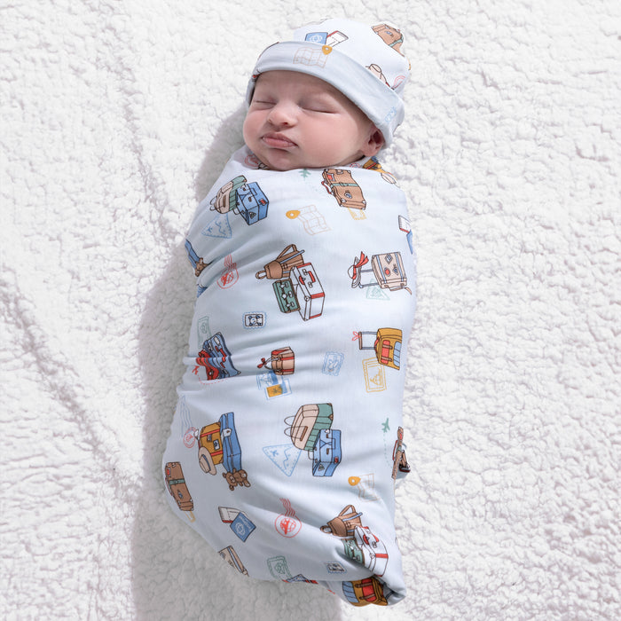 Vintage Suitcases Bamboo Swaddle & Beanie Set