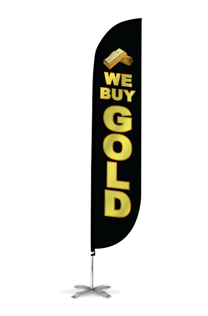 We Buy Gold Feather Flag Black