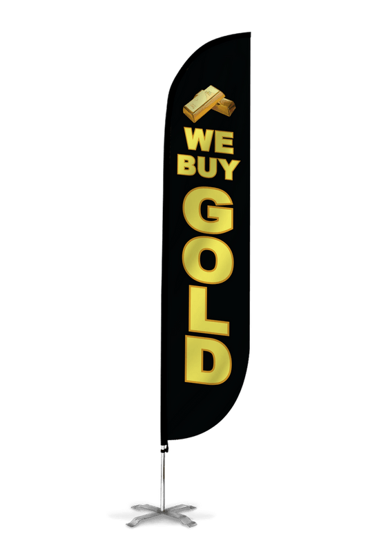 We Buy Gold Feather Flag Black