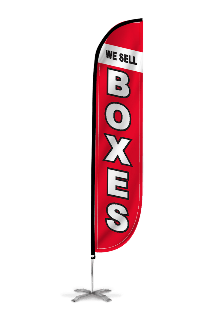 We Sell Boxes Feather Flag Red
