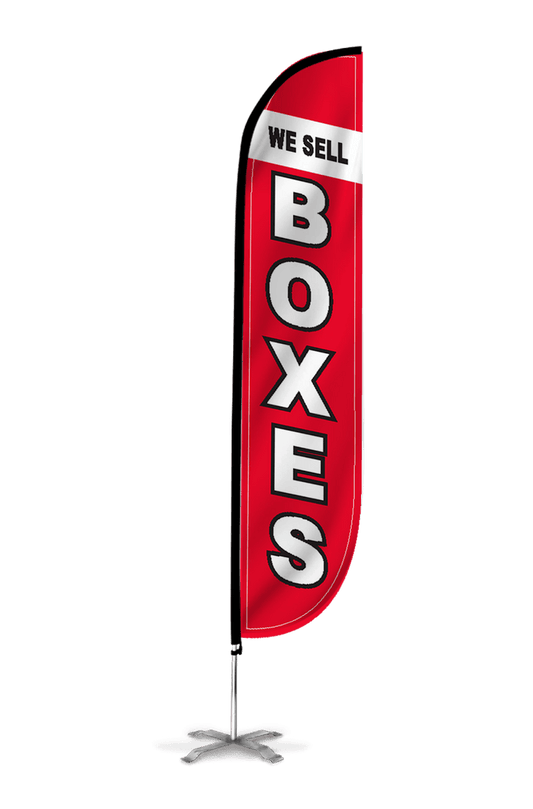 We Sell Boxes Feather Flag Red