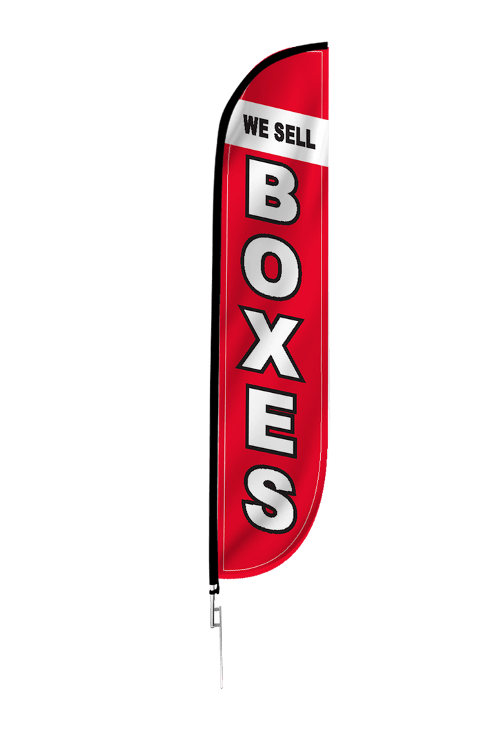 We Sell Boxes Feather Flag Red