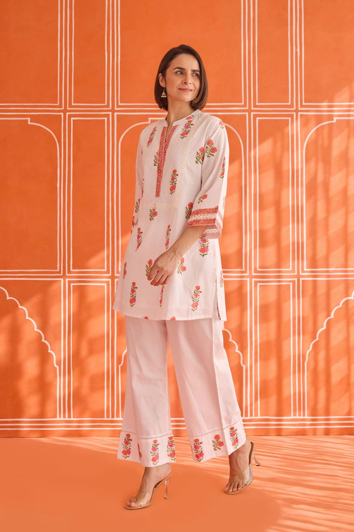 White Floral Hand Block Print Co - ord Set - Tara - C - Tara