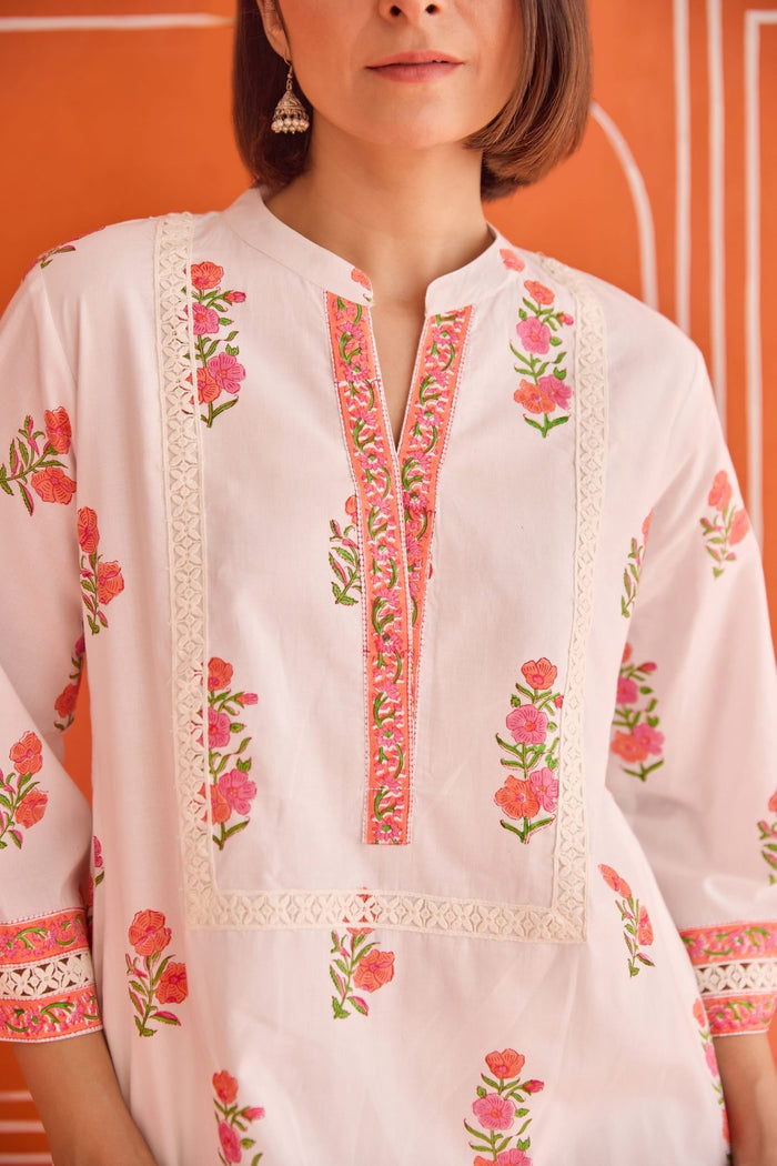 White Floral Hand Block Print Co - ord Set - Tara - C - Tara