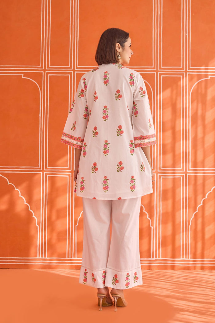 White Floral Hand Block Print Co - ord Set - Tara - C - Tara