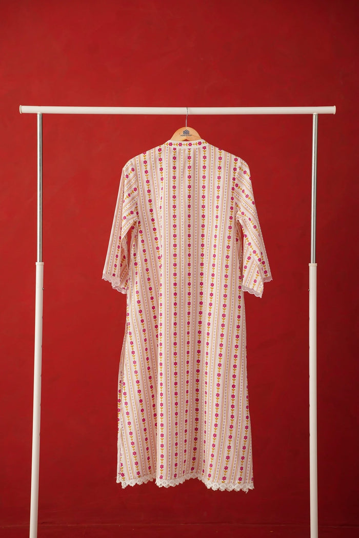 White Floral Stripe Print Kurta - Tara - C - Tara