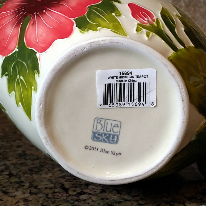 White Hibiscus Teapot Whimsical Floral Ceramic Tea Pot by Blue Sky Goldminic