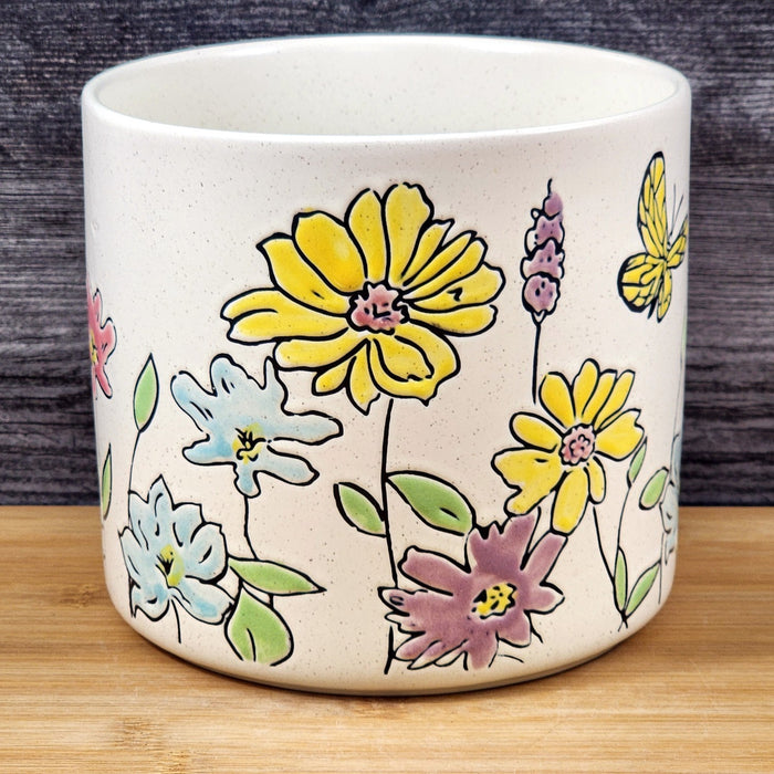 Wildflower Butterfly Planter Utensil Holder Plant Ceramic Crock Blue Sky 6.5in