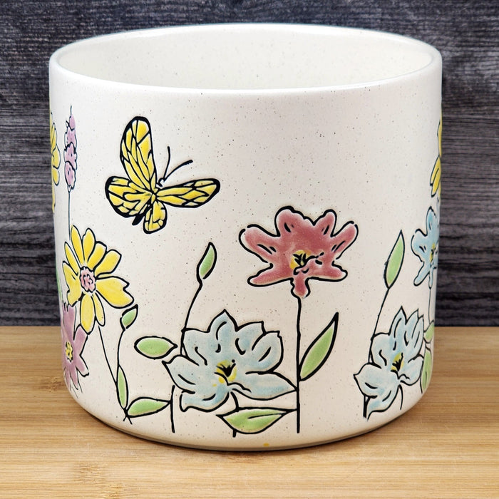 Wildflower Butterfly Planter Utensil Holder Plant Ceramic Crock Blue Sky 6.5in