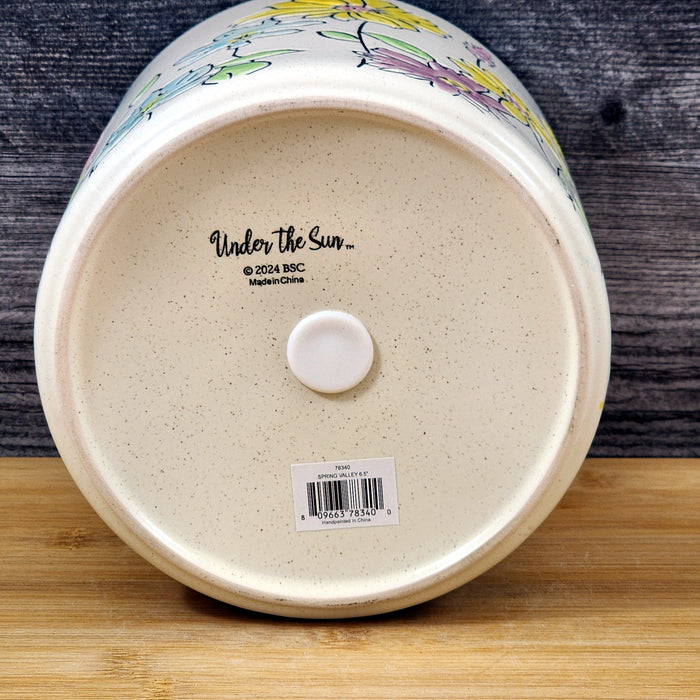 Wildflower Butterfly Planter Utensil Holder Plant Ceramic Crock Blue Sky 6.5in