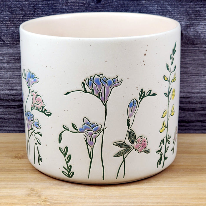 Wildflower Garden Planter Utensil Organizer Plant Ceramic Crock Blue Sky 6.5in