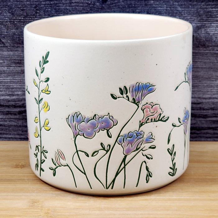 Wildflower Garden Planter Utensil Organizer Plant Ceramic Crock Blue Sky 6.5in
