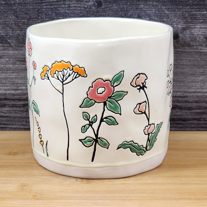 Wildflower Planter Utensil Organizer Succulent Pot Ceramic Crock Blue Sky 6.5in
