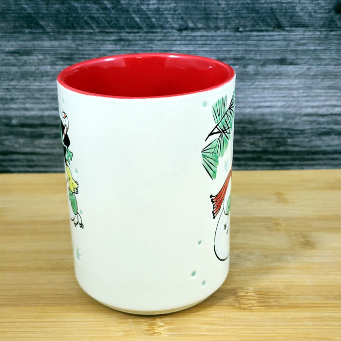Winter Holiday Snowman Coffee Mug Red Embossed Christmas Ceramic Cup Blue Sky