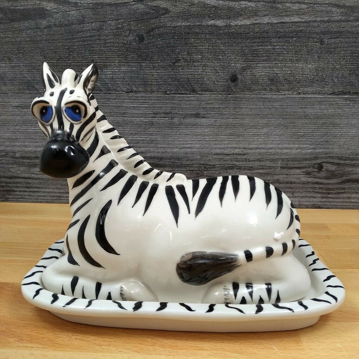 Zebra Butter Dish Ceramic by Blue Sky Lynda Corneille Kitchen Decorative