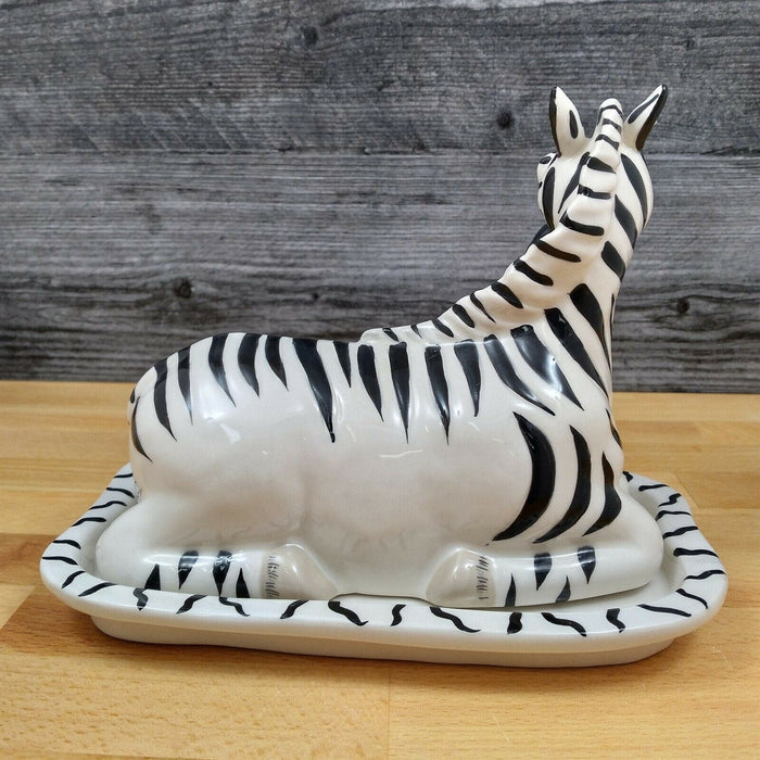 Zebra Butter Dish Ceramic by Blue Sky Lynda Corneille Kitchen Decorative