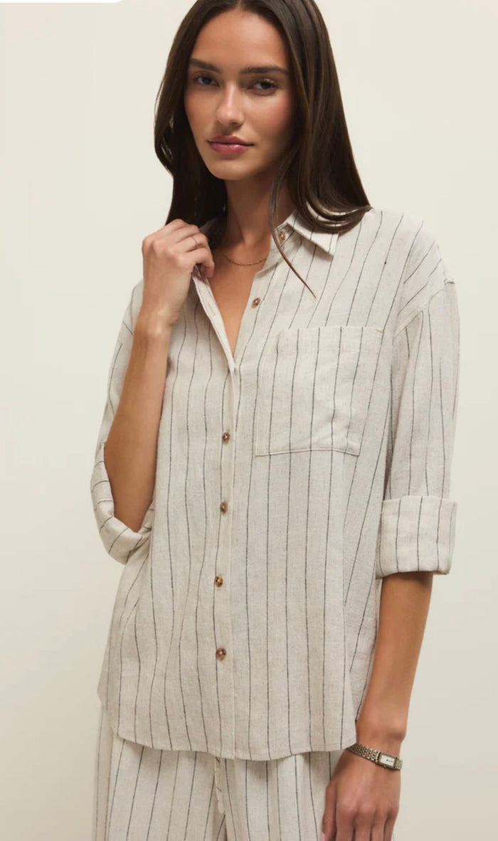 ZSUPPLY ALFIE STRIPED LINEN BUTTON UP TOP