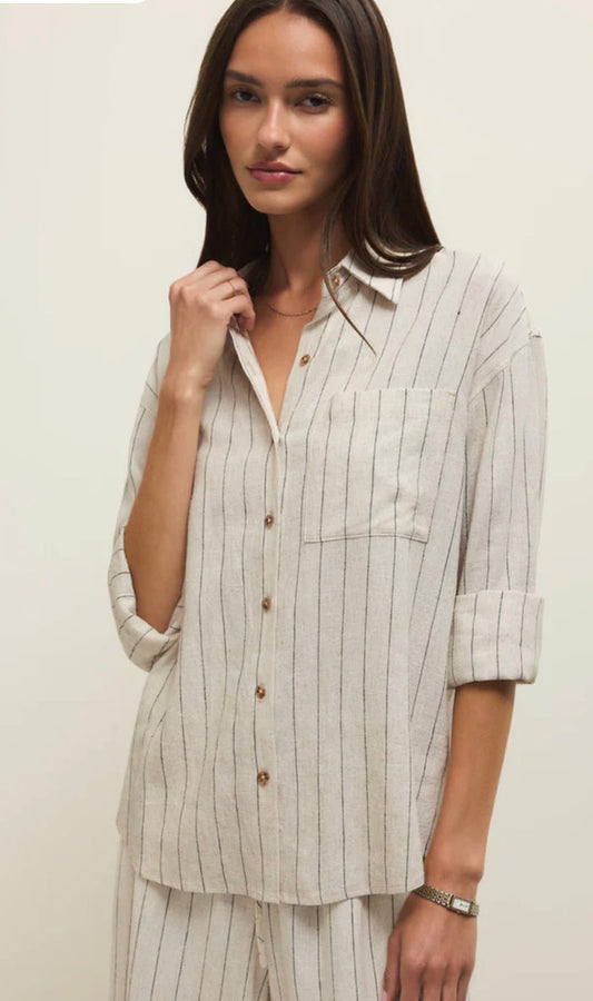 ZSUPPLY ALFIE STRIPED LINEN BUTTON UP TOP